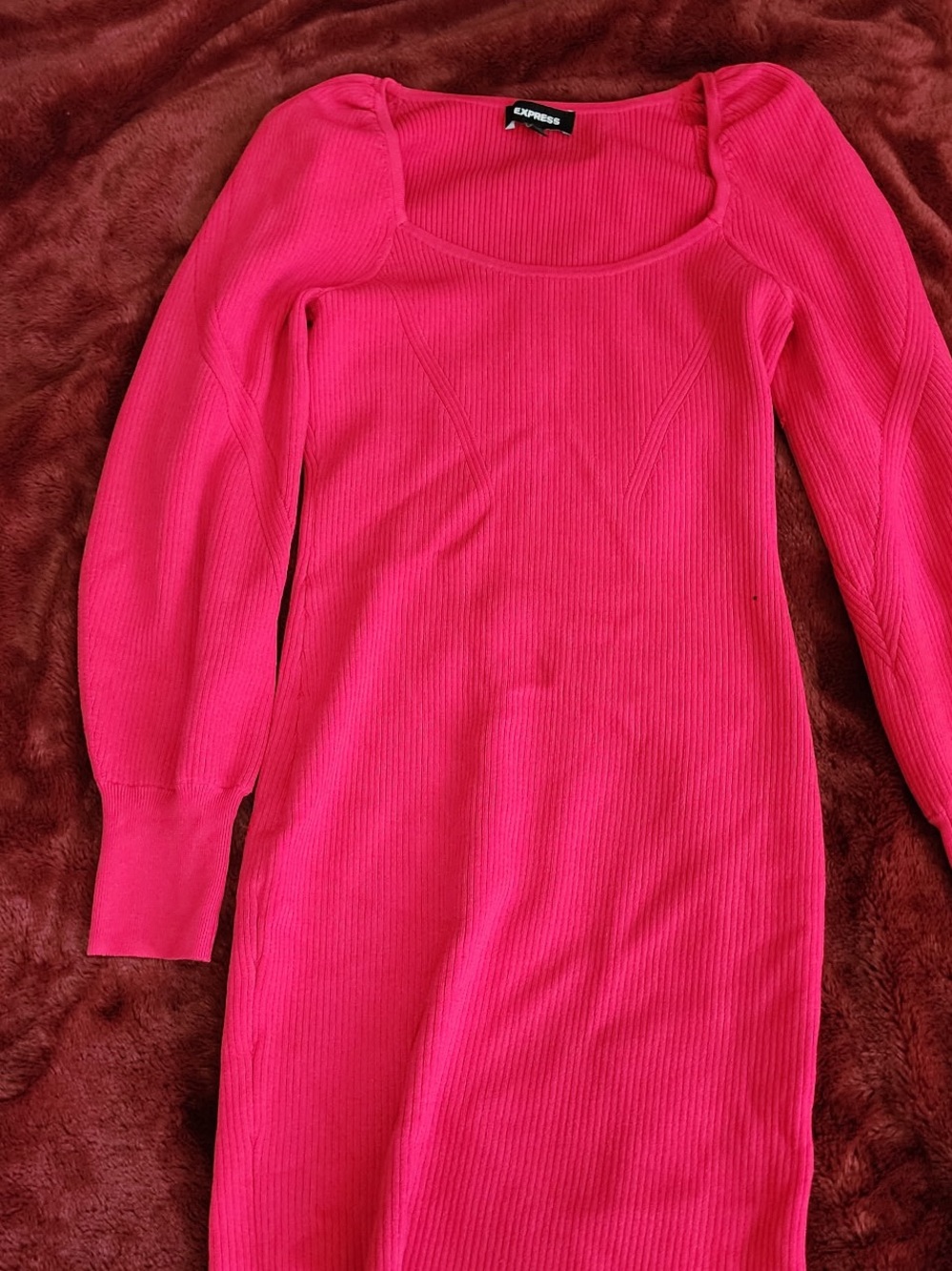 Express Hot Pink Ribbed Knit Dress with Square Neck
